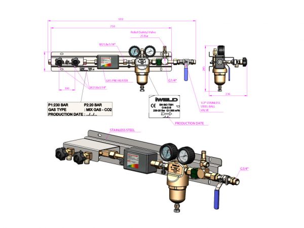 IWELD Lefejtő állomás inert gázokhoz (20bar) gázmelegítővel - Image 2